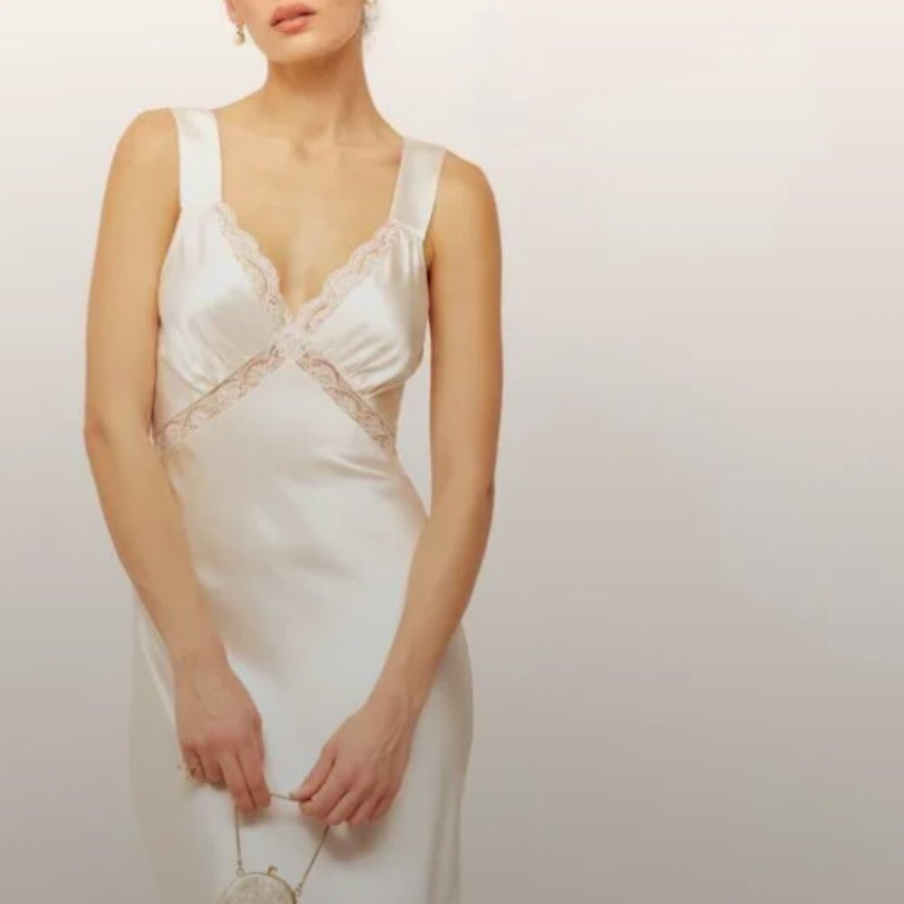 Reformation Chania Silk Maxi Dress Ivory Size M